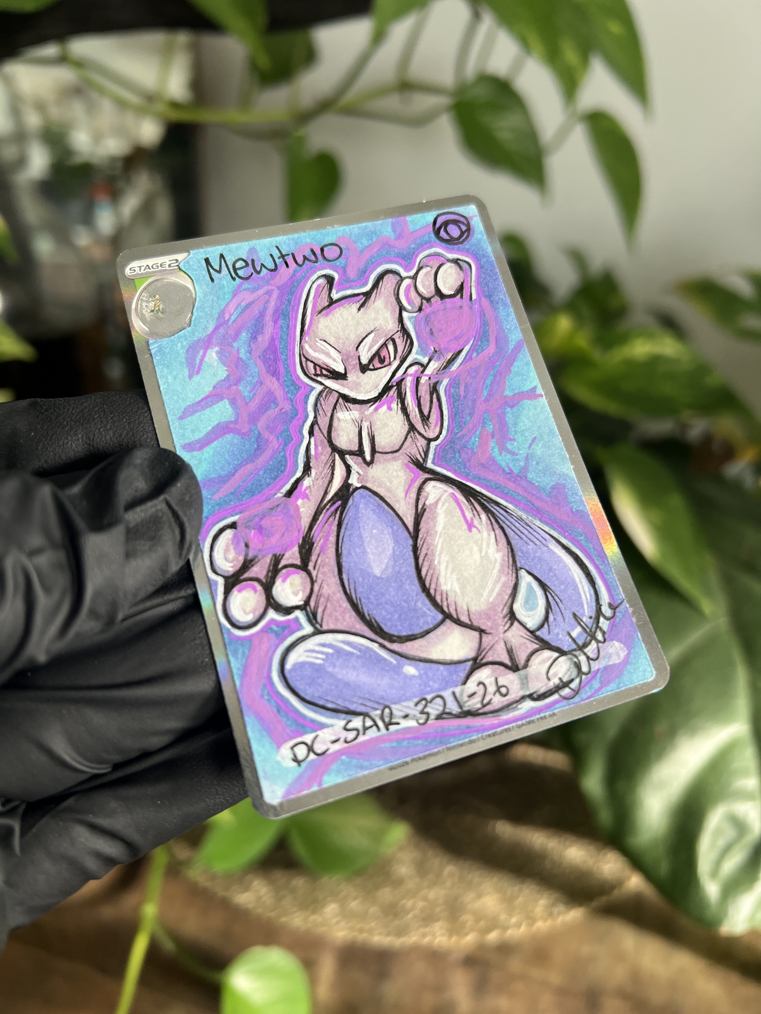 One of one (MewTwo power) Special Art Hand Drawn Pokémon Card
