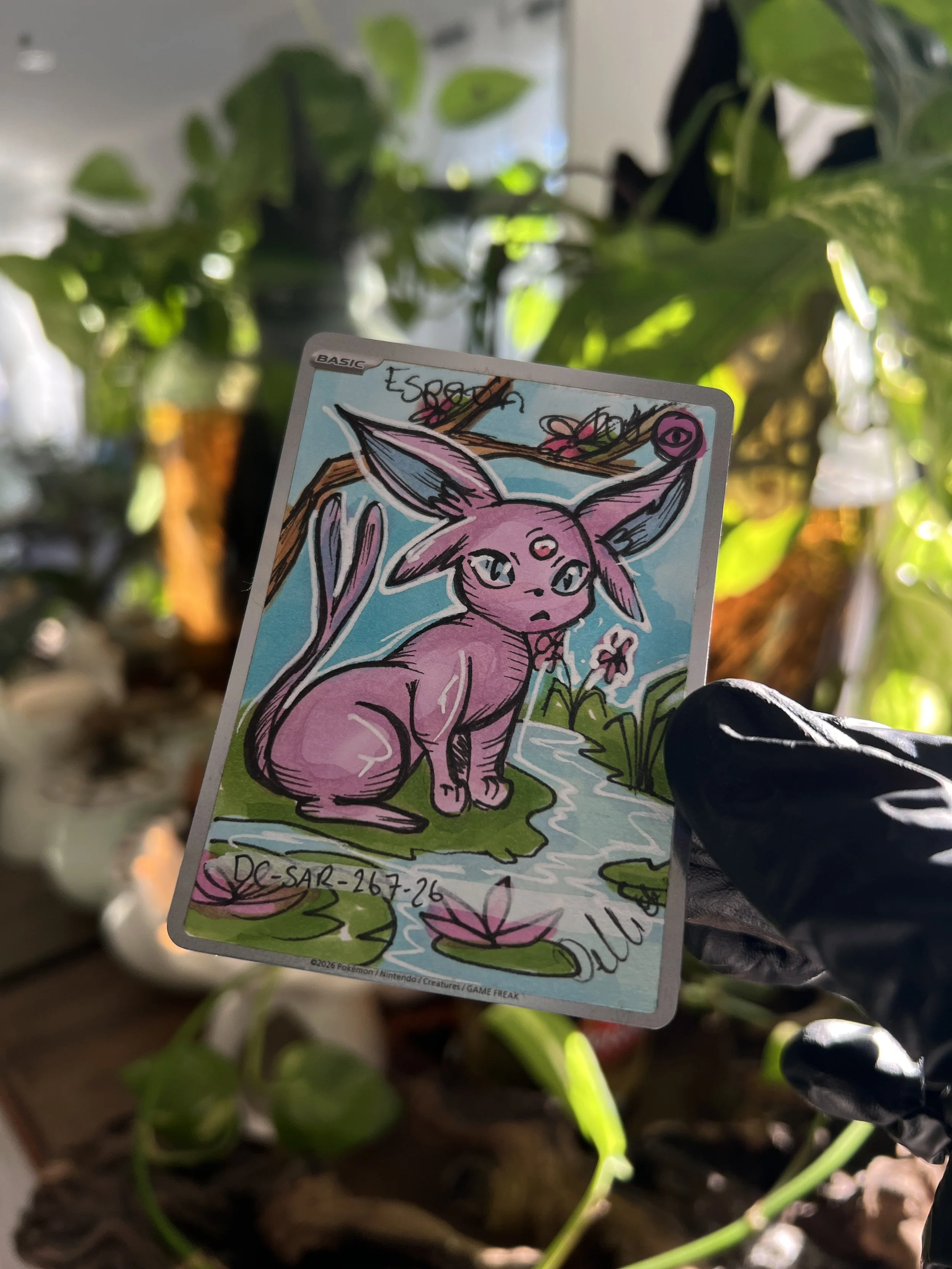One of one Espeon Special Art Hand Drawn Pokémon Card