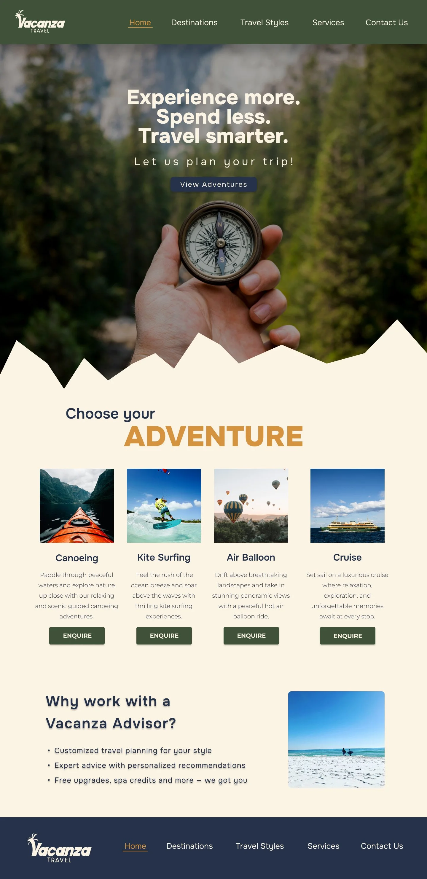 Vacanza website homepage