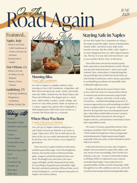 On The Road Again Vacanza newsletter (pg. 1)