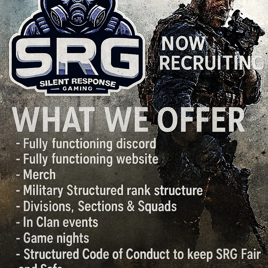 Silent Response Gaming is now accepting new members.
We are a structured, community-focused gaming organization offering a supportive environment, organized squads, leadership opportunities, and consistent weekly activities.
What you can expect:
&bul