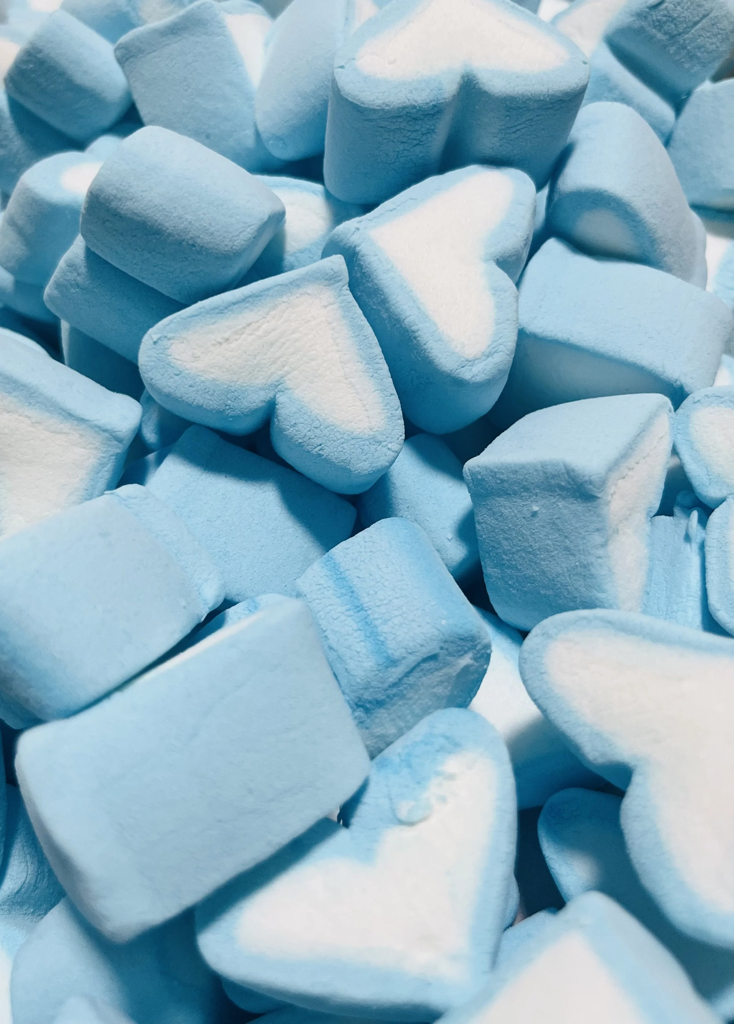 Freeze Dried Blue Marshmallow Hearts