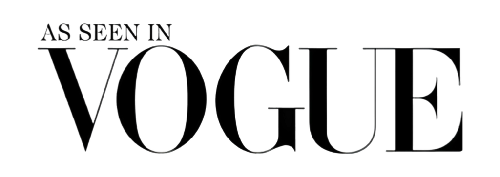 Text reading "AS SEEN IN VOGUE" in black on a white background.