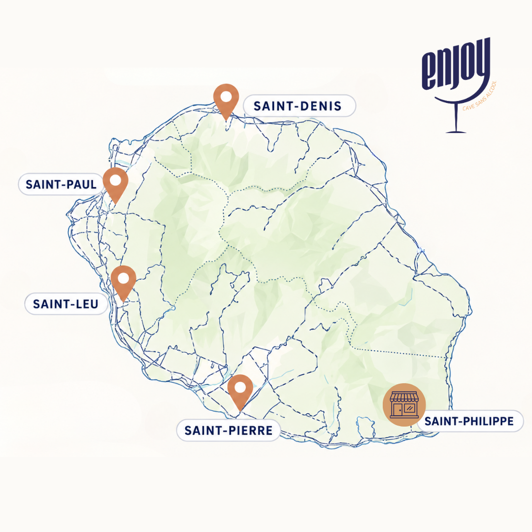 carte de La Réunion avec les points relais pour récupérer  les commandes Enjoy