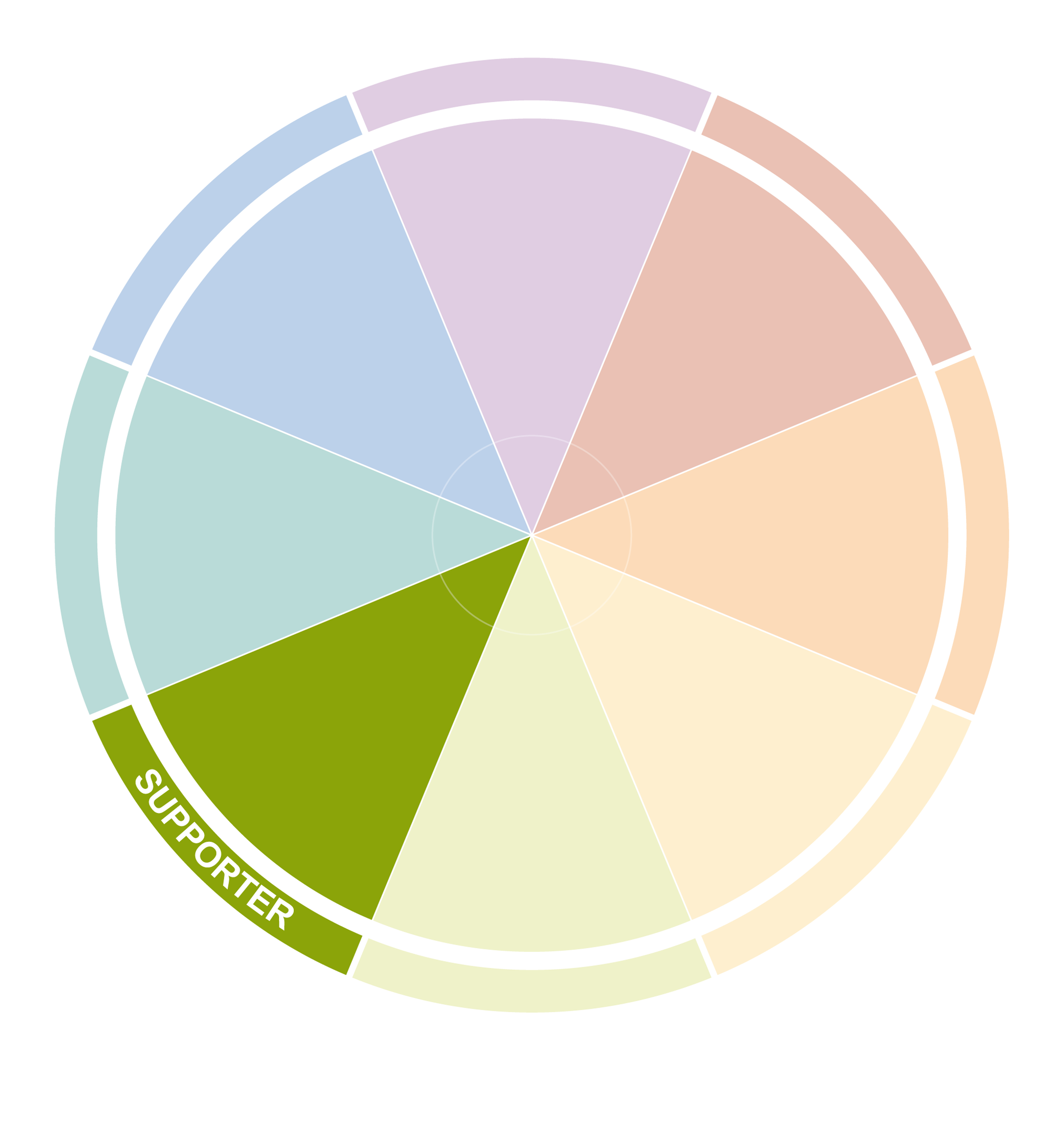 Colorful circular chart with segments, a green section labeled SUPPORTER, and a partially visible label 'Se'.