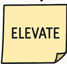 A sign with the word 'ELEVATE' written on it in black uppercase letters on a light yellow background.