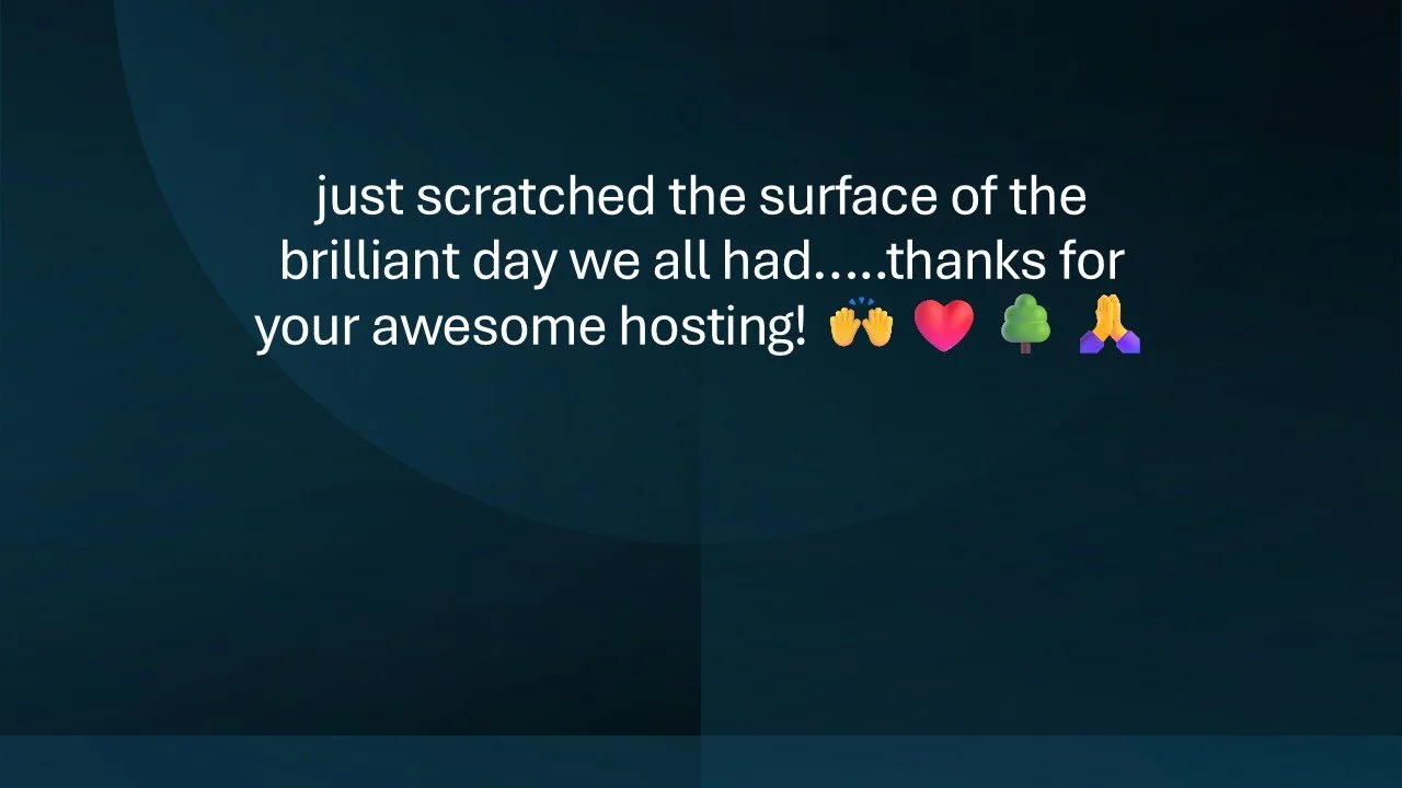 A message thanking for hosting a successful day, mentioning a brilliant day, and using emojis: raised hands, heart, tree, and folded hands.