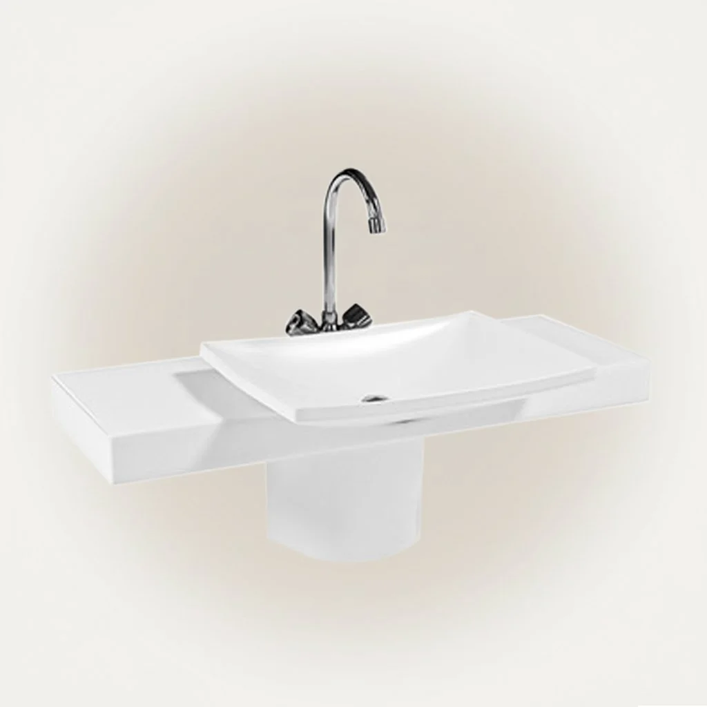 Sharp Rectangular Console Ceramic Vessel Sink Wall Hung Bathroom Wash Basin Premium Sanitary Ware