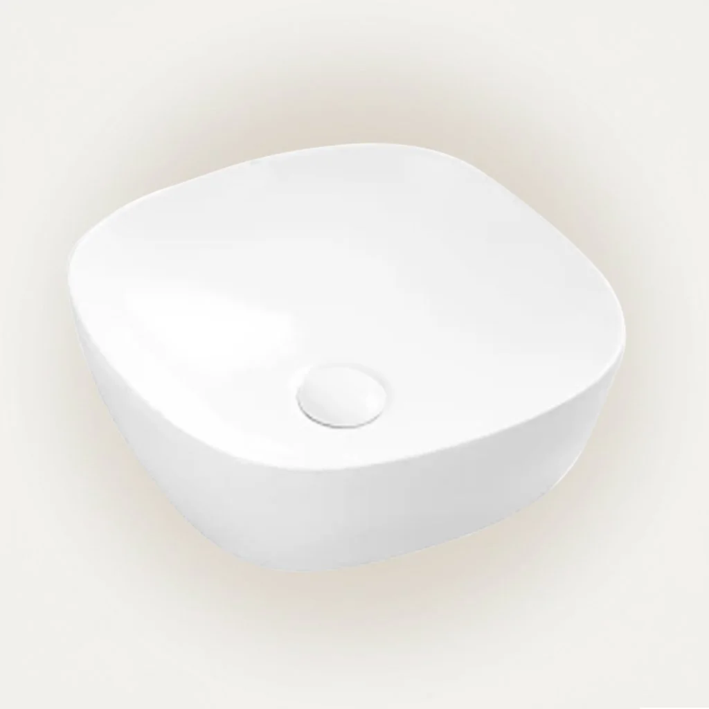 Soft Square Countertop Wash Basin Vitreous China Ceramic Bathroom Vessel Sink, Modern Table Top Wash Basin