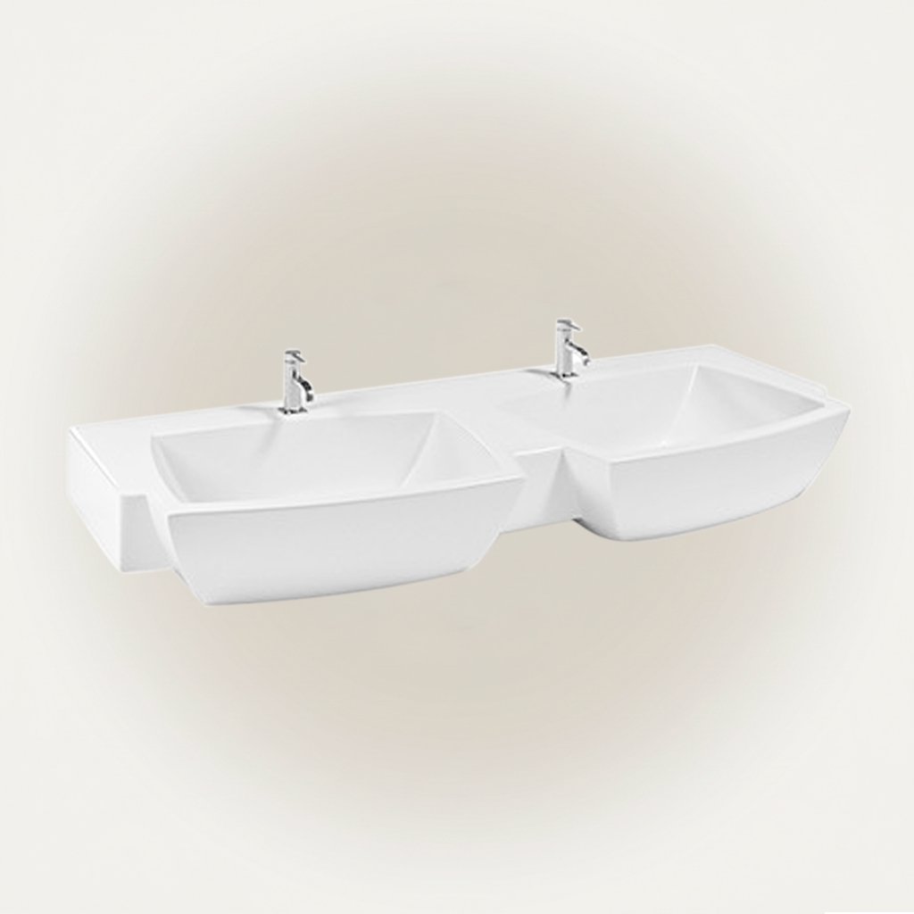 Double Bowl Rectangular Ceramic Vessel Sink Bathroom Wash Basin Premium Wall Hung Double Basin Sanitary Ware