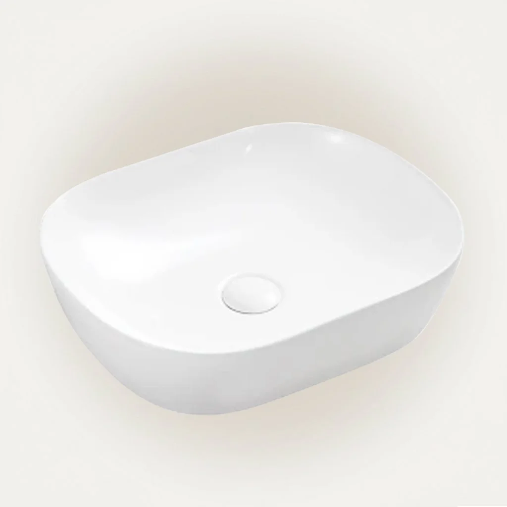 Soft Rectangular Countertop Wash Basin Premium Ceramic Bathroom Vessel Sink - Modern Table Top Wash Basin