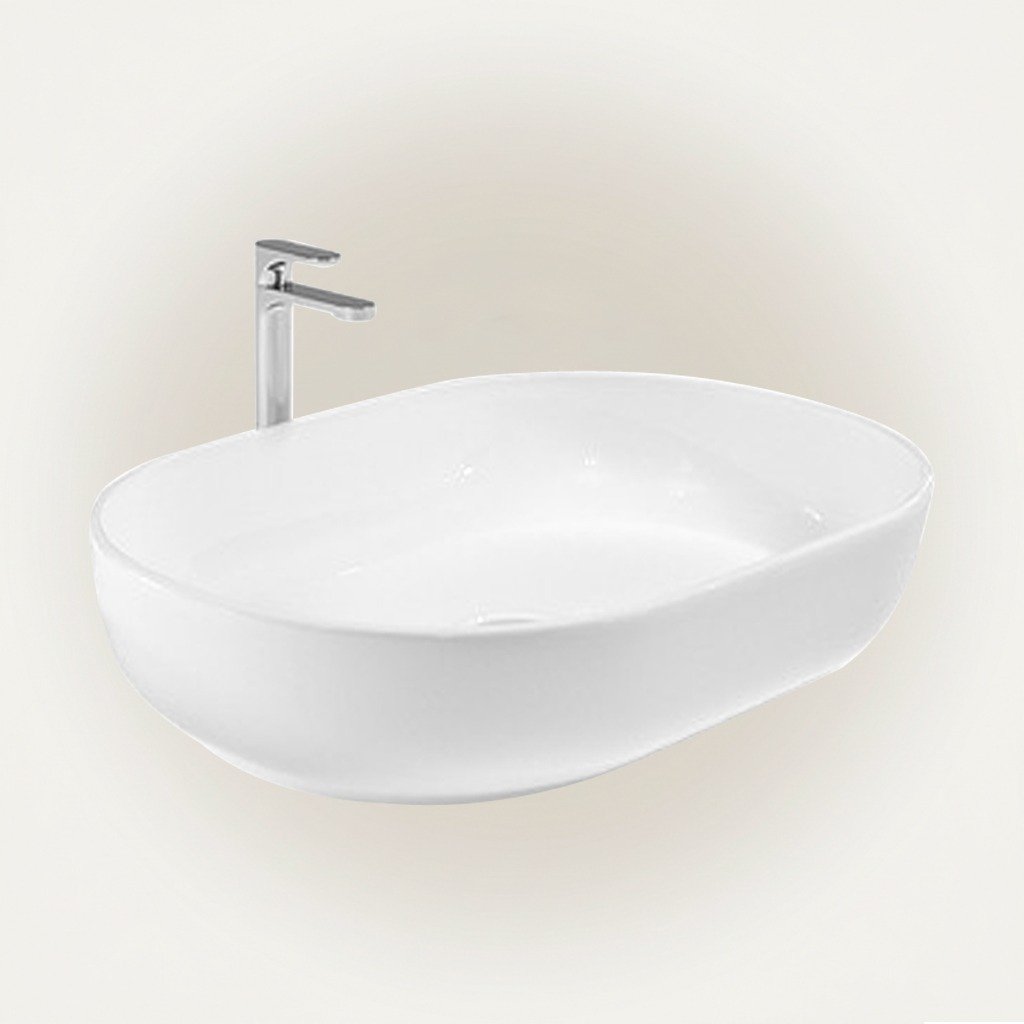 Oval Ceramic Vessel Sink  Modern Bathroom Countertop Wash Basin Glossy White