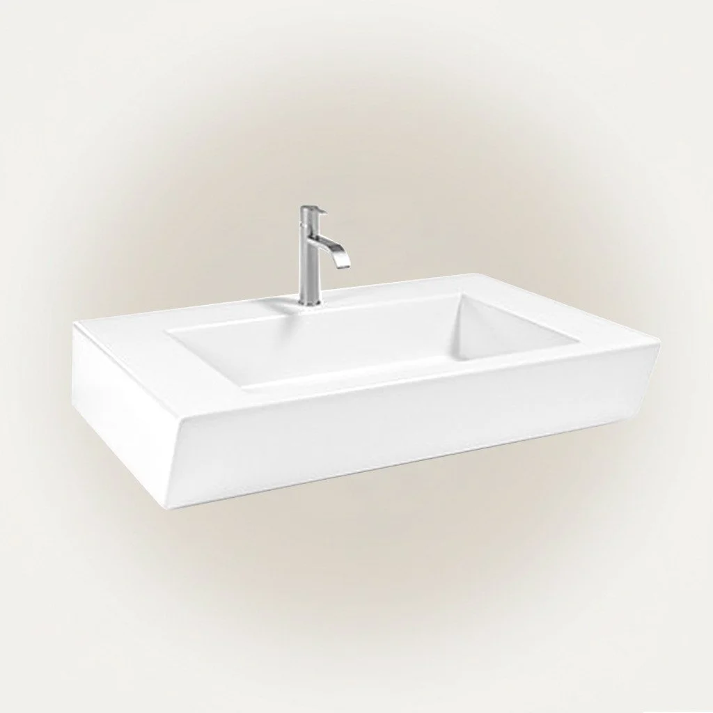 Rectangle Vessel Sink Ceramic Bathroom Wash Basin - Modern Countertop Lavatory Sink