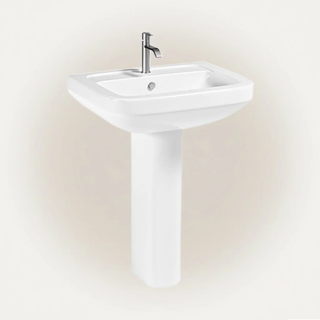 Designer Rectangular Ceramic Wall Hung Wash Basin with Pedestal Modern Vessel Sink with Rounded Corners & Concealed Plumbing