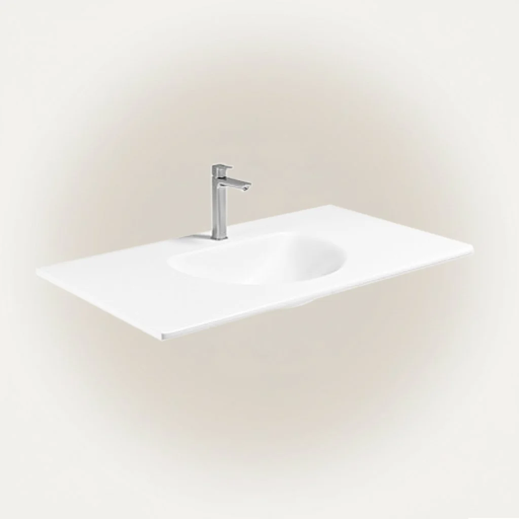 Sharp Rectangular Console Ceramic Vessel Sink Wall Hung Bathroom Wash Basin with Modern Designer Finish