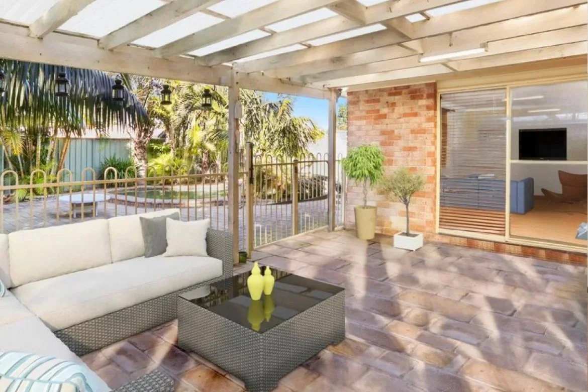 BEFORE: Tree removal, pool refinishing, paving, turf installation, deck and pergola construction, garden beds, stacking door installation, external painting