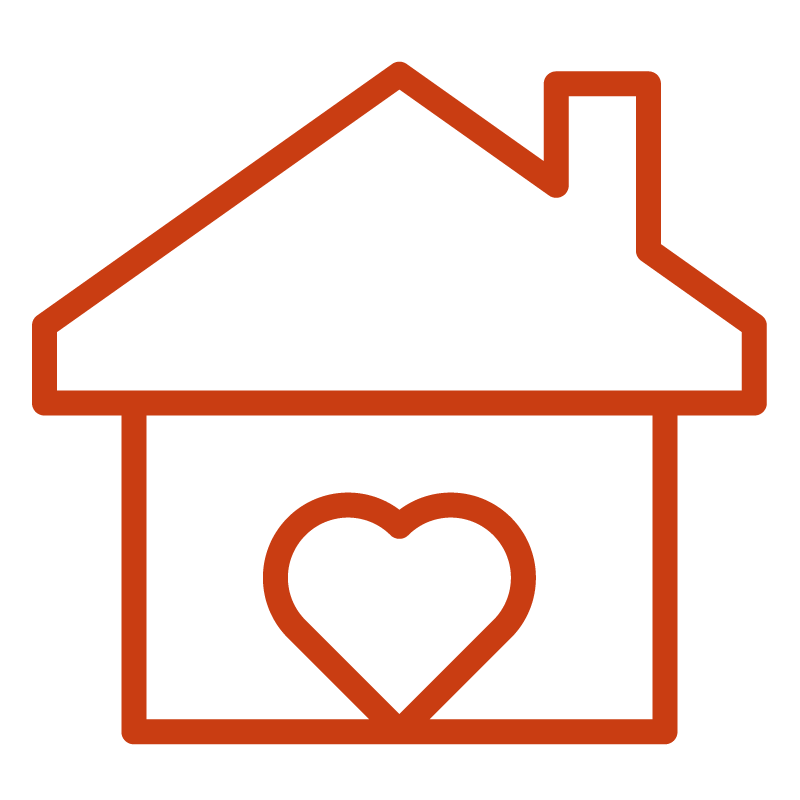 Outline of a house with a heart shape inside the house.