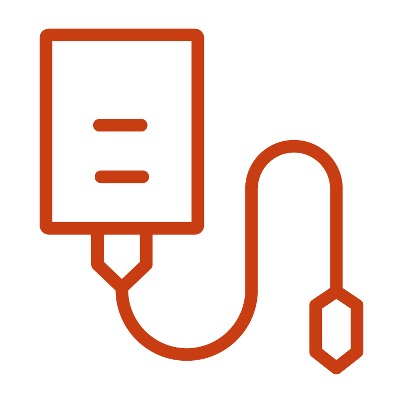 Outline of a medical intravenous infusion bag with a tube and drip chamber.