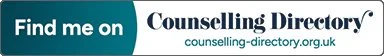 Counselling Directory logo with text: Find me on Counseling Directory, counselling-directory.org.uk