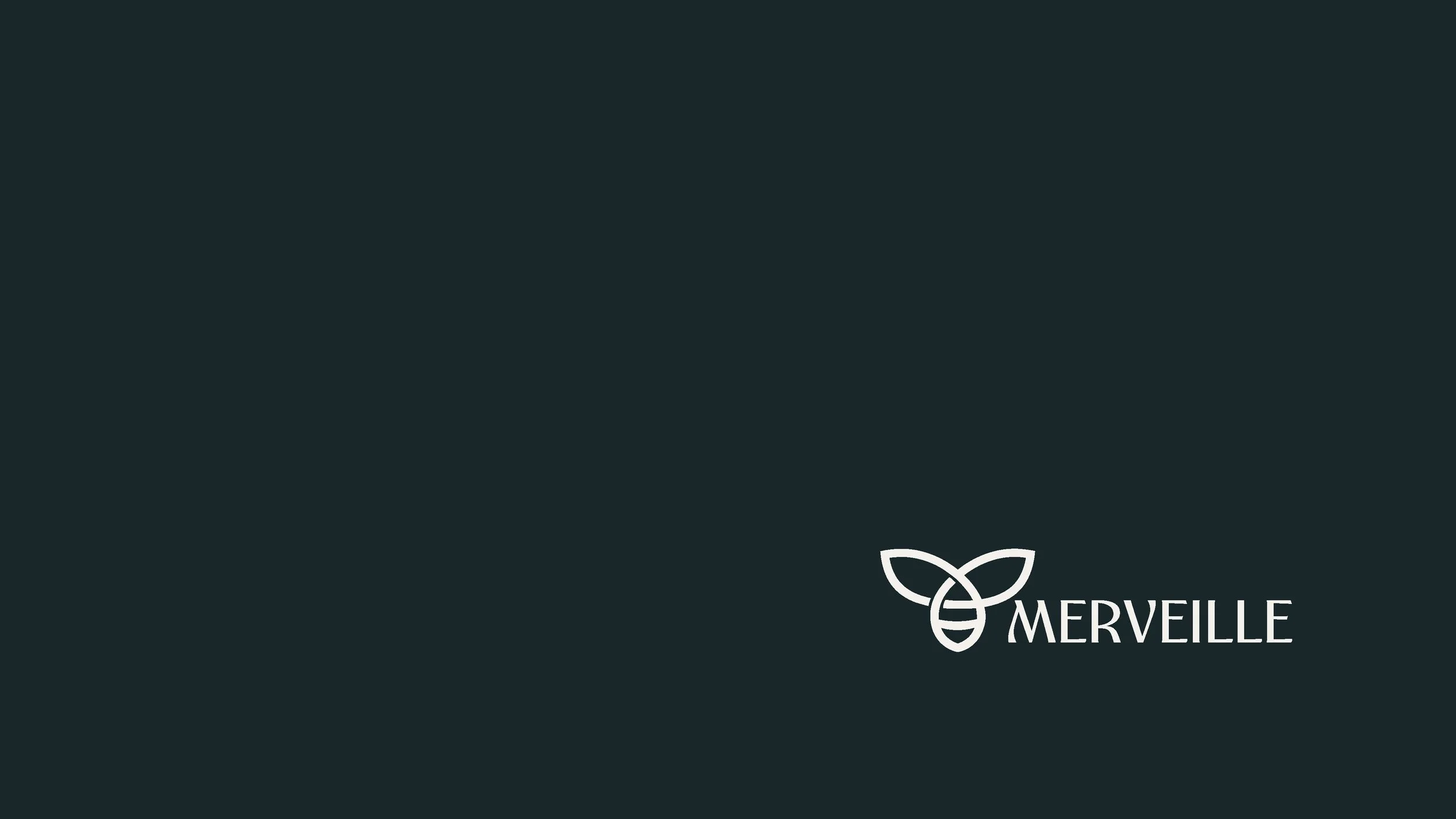 Dark green background with a minimalist white bee logo and the word 'MERVEILLE' in white text.