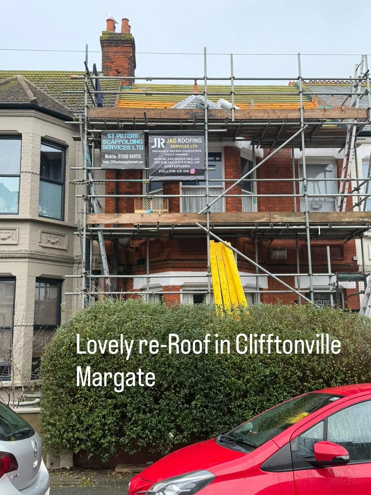 Complete re-Roof in Clifftonville Margate great Scafold supplied by St Peters Scafolding services Limited #Roofing #LeadWork #Slating #stPeterScafoldingServicesLimited