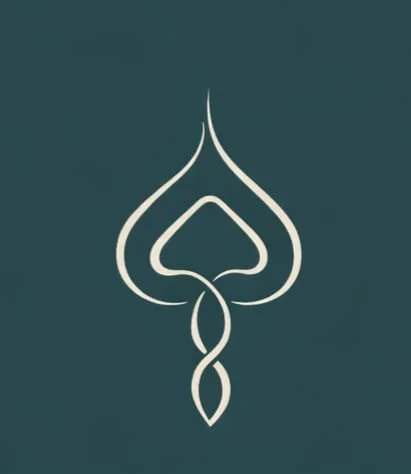 Stylized white line art of a snake forming a leaf shape on a teal background.