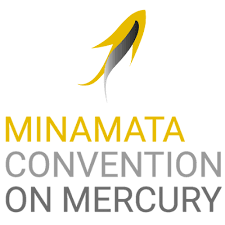 Logo for Minamata Convention on Mercury with a stylized yellow and black fish design