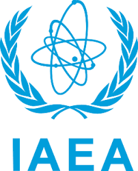 IAEA logo featuring a stylized atomic symbol surrounded by laurel branches