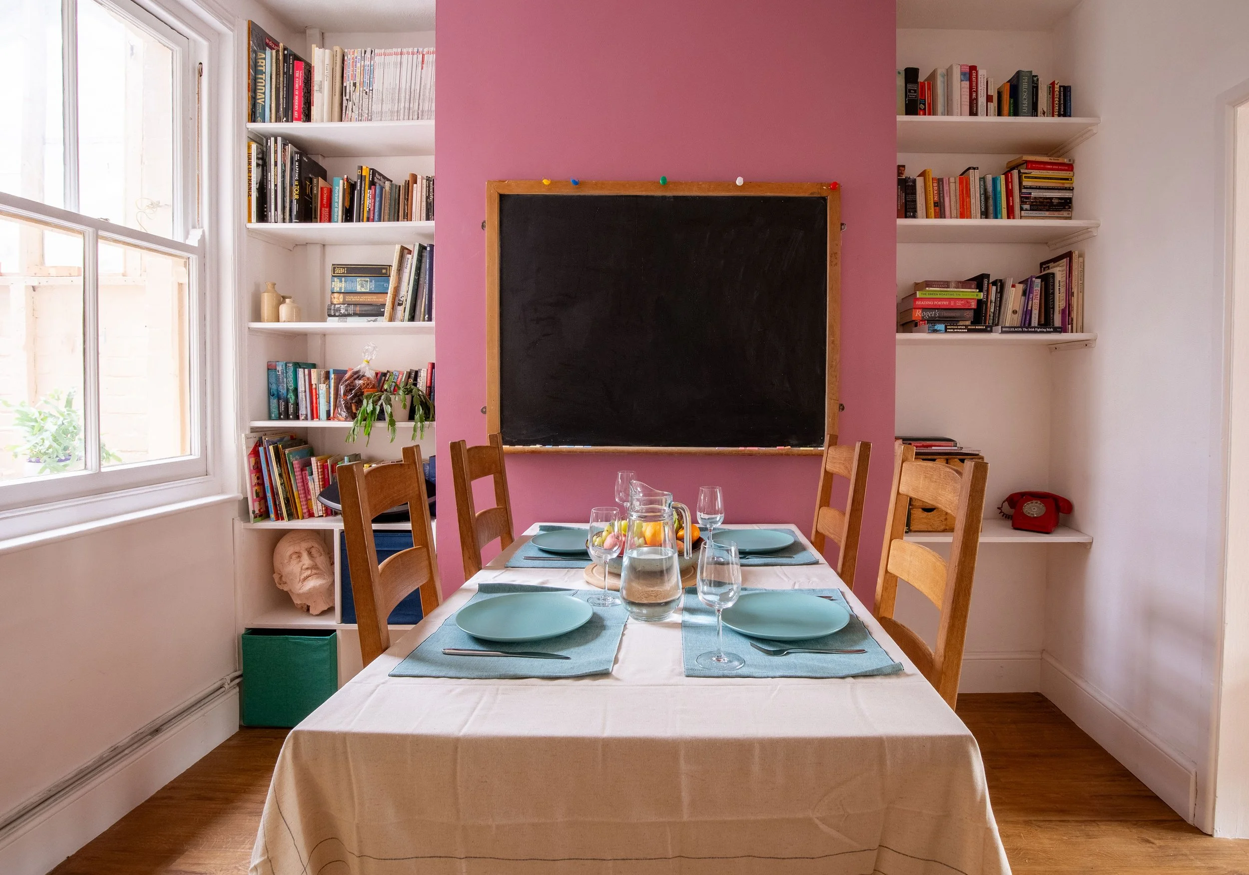 Dining room and set for dinner