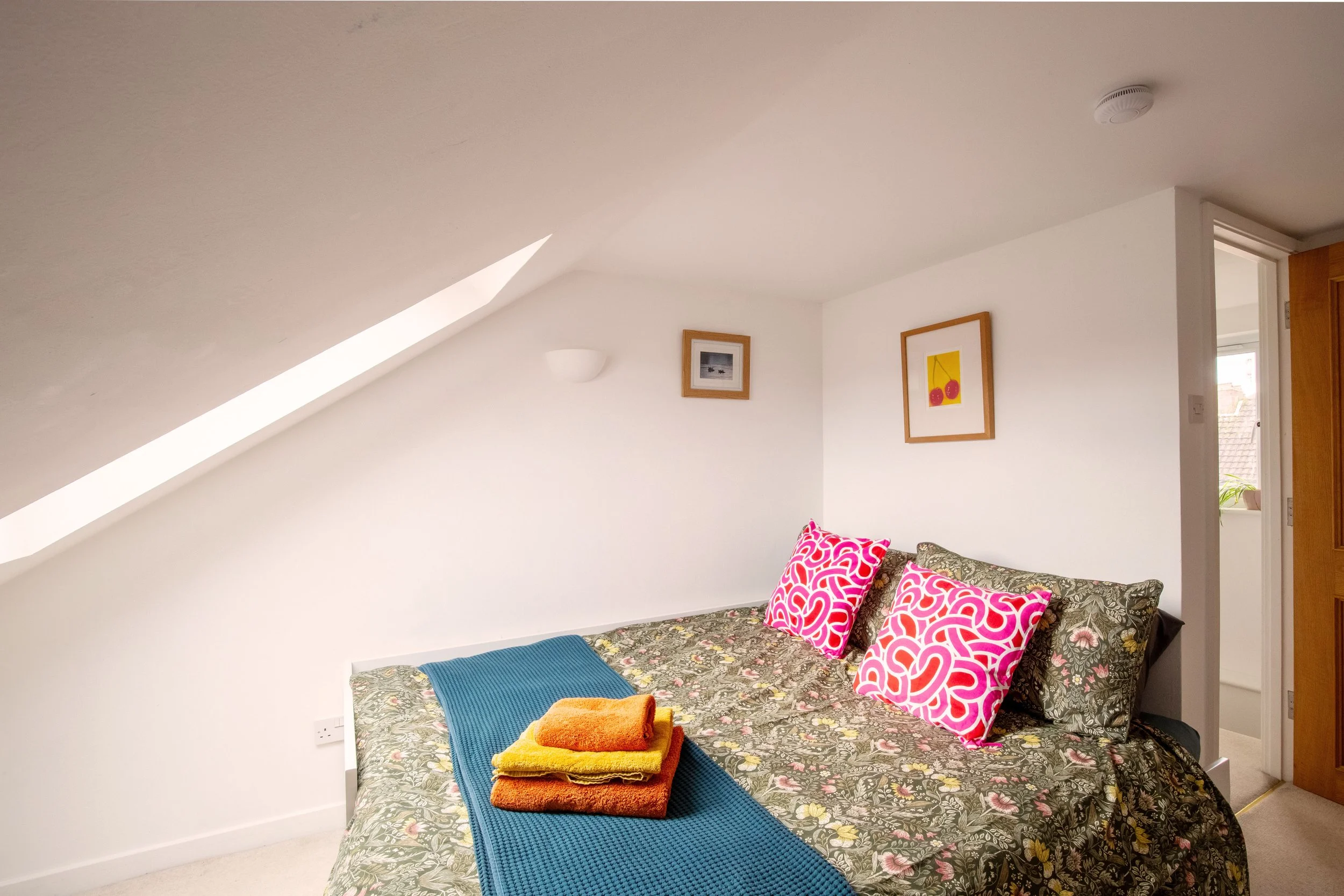 Top bedroom with a double-bed, en-suite, desk for working, if you must. 