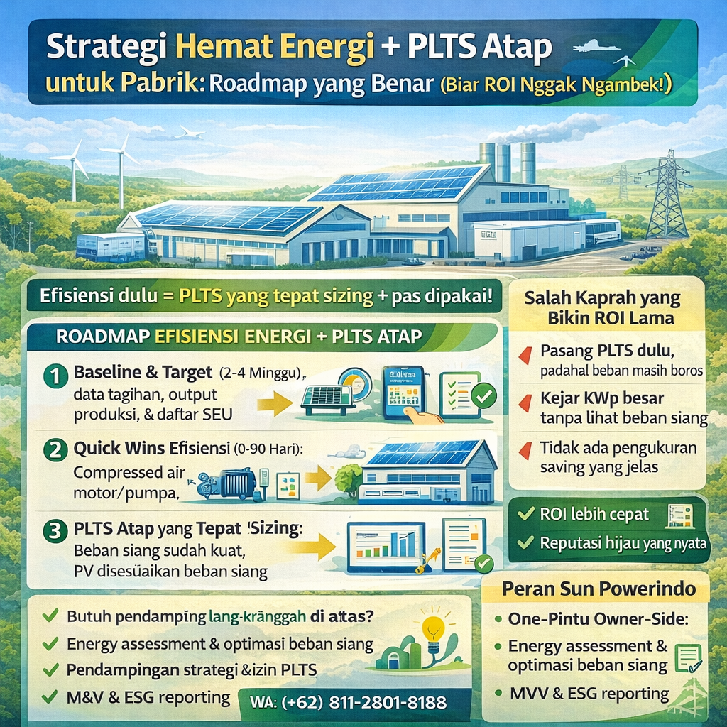 Strategi Hemat Energi + PLTS Atap untuk Pabrik: Roadmap yang Benar