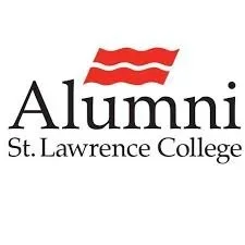 St. Lawrence College alumni logo with red wavy lines above the text.