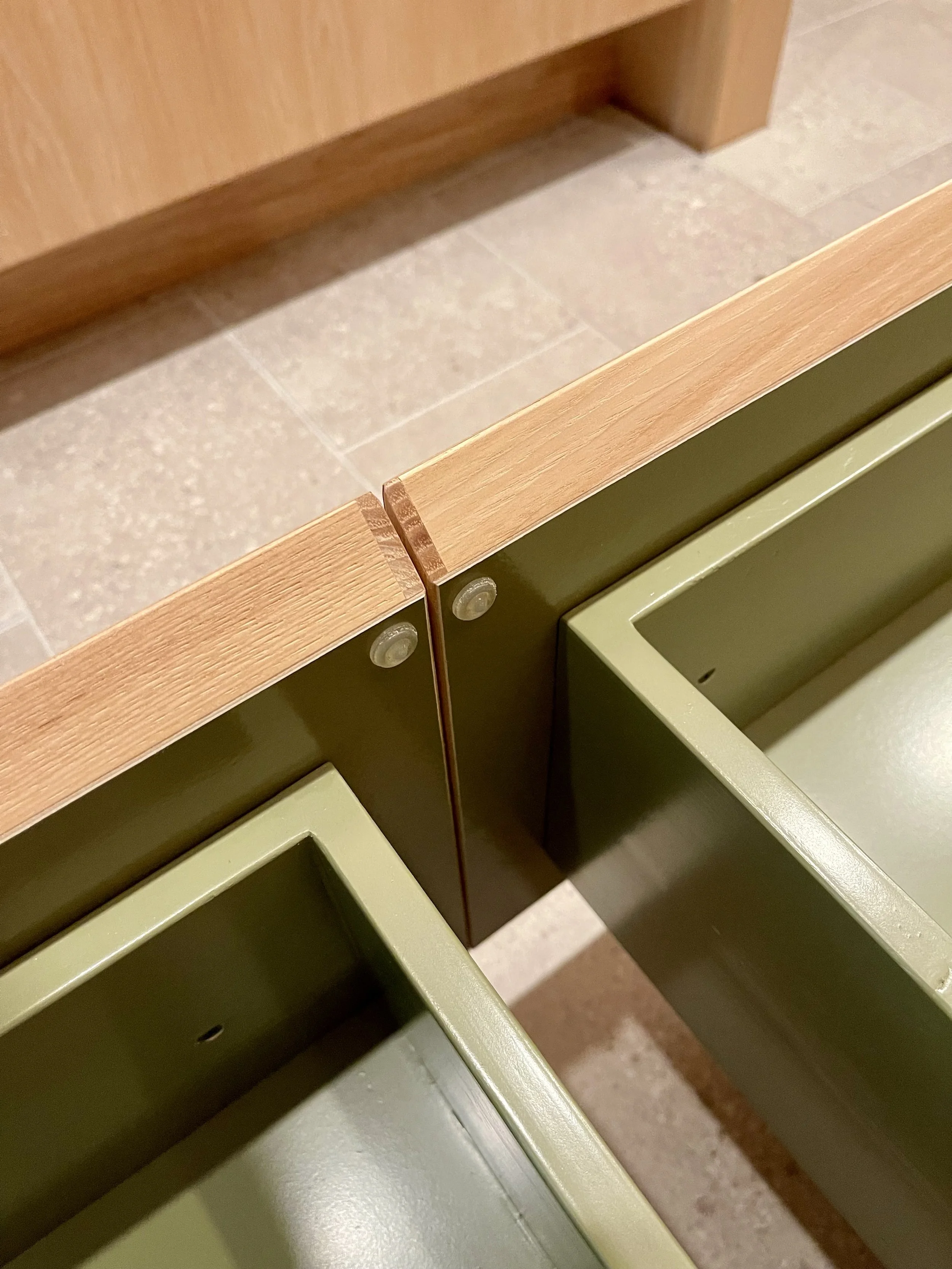 Drawer Detail on Mirrored Grain-Matched Wardrobe in Uniform Hickory Veneer & Hardwood Finished with Centurion 2K Polyurethane.

Bathroom Remodeling and Design Project Completed in Northville MI
