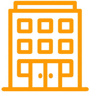 Icon of a multi-story building with six windows and two doors