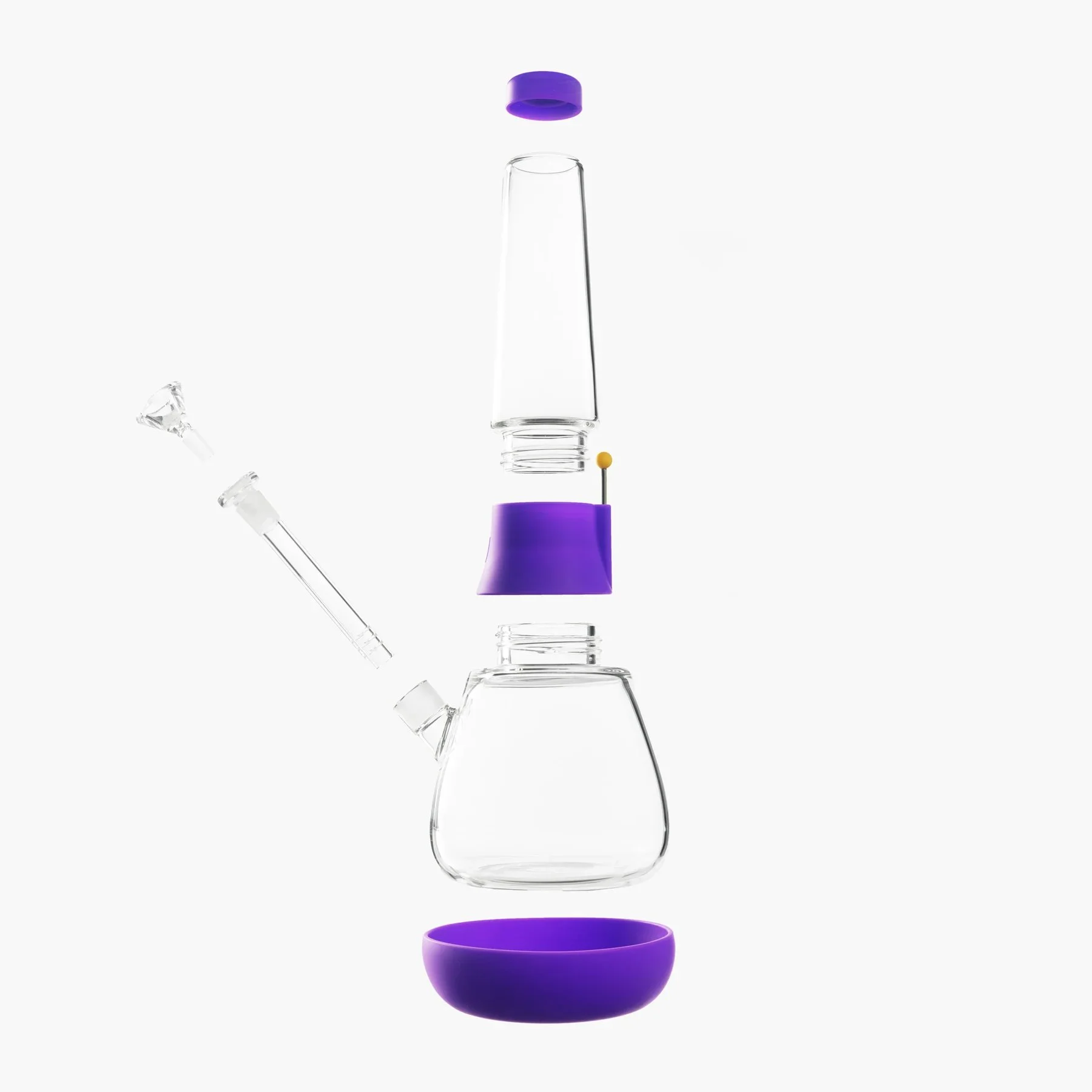 Explosionsdarstellung der Weeday Bong in Grape mit allen modularen Elementen.