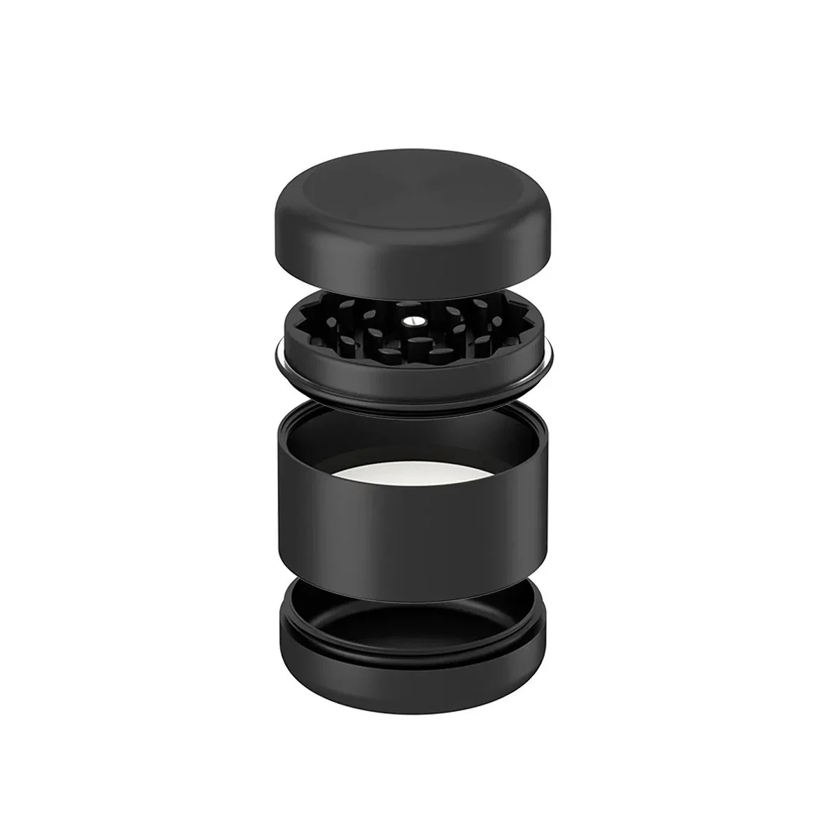 etos* premium grinder Pole in einer explodionsansicht in schwarz. 4 teiliges set für kräuter liebhaber. liebhaber