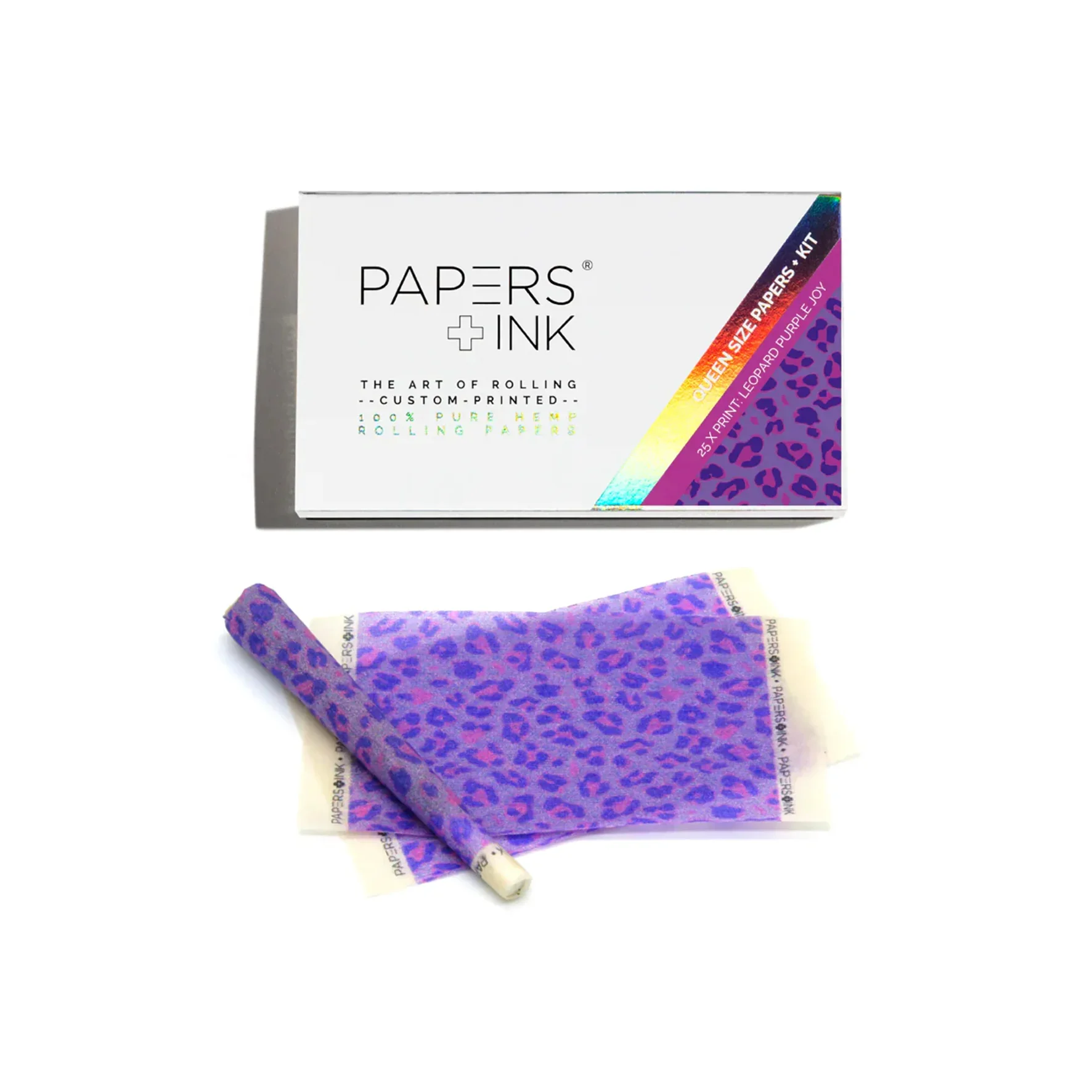 papers&ink Leopard Purple Joy Verpackung mit violetten Leopard-Papers und handgerolltem Joint