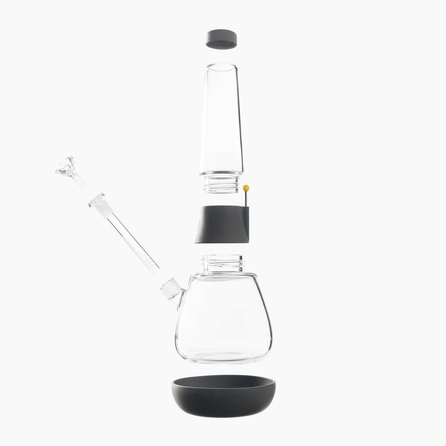 Explosionsdarstellung der Weeday Bong in Charcoal mit allen modularen Komponenten.