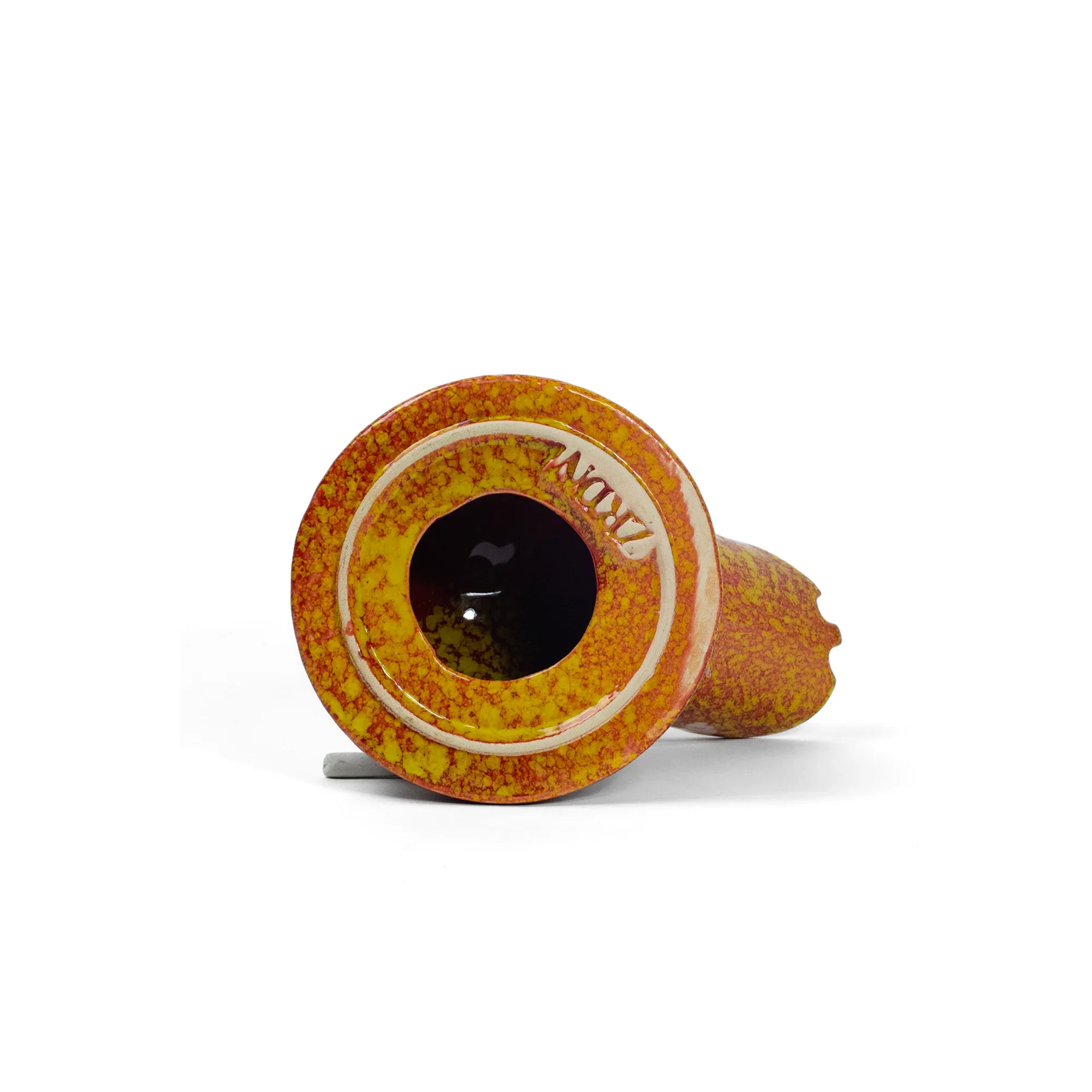 Papagallo Aschenbecher Rot/Gelb – liegend, Logo sichtbar in Keramik, urbaner Cannabis Lifestyle