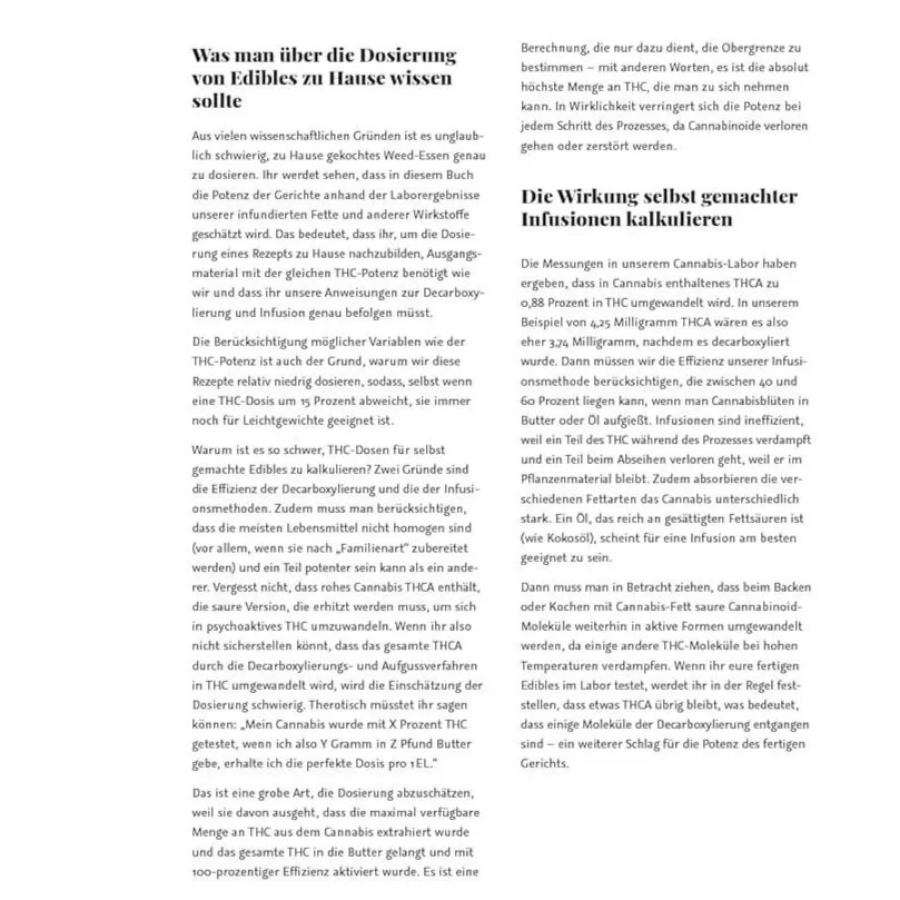Dosierung und Wirkung bei Cannabis Infused Gerichten und edibles als erläuterung für kunden im cannabis kochbuch.