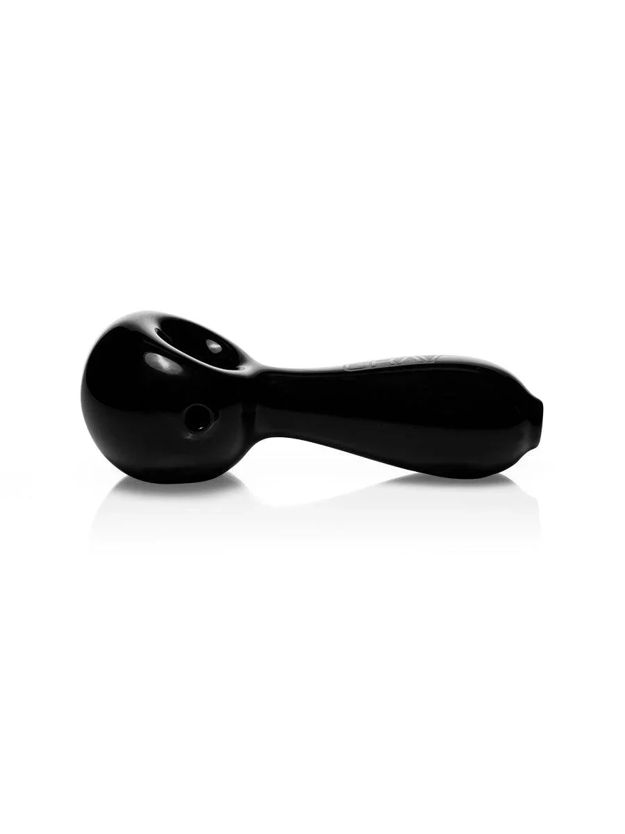 GRAV Large Spoon Glas-Handpfeife in Schwarz, Seitenansicht im Studio, Premium Glas-Pipe mit großer Bowl