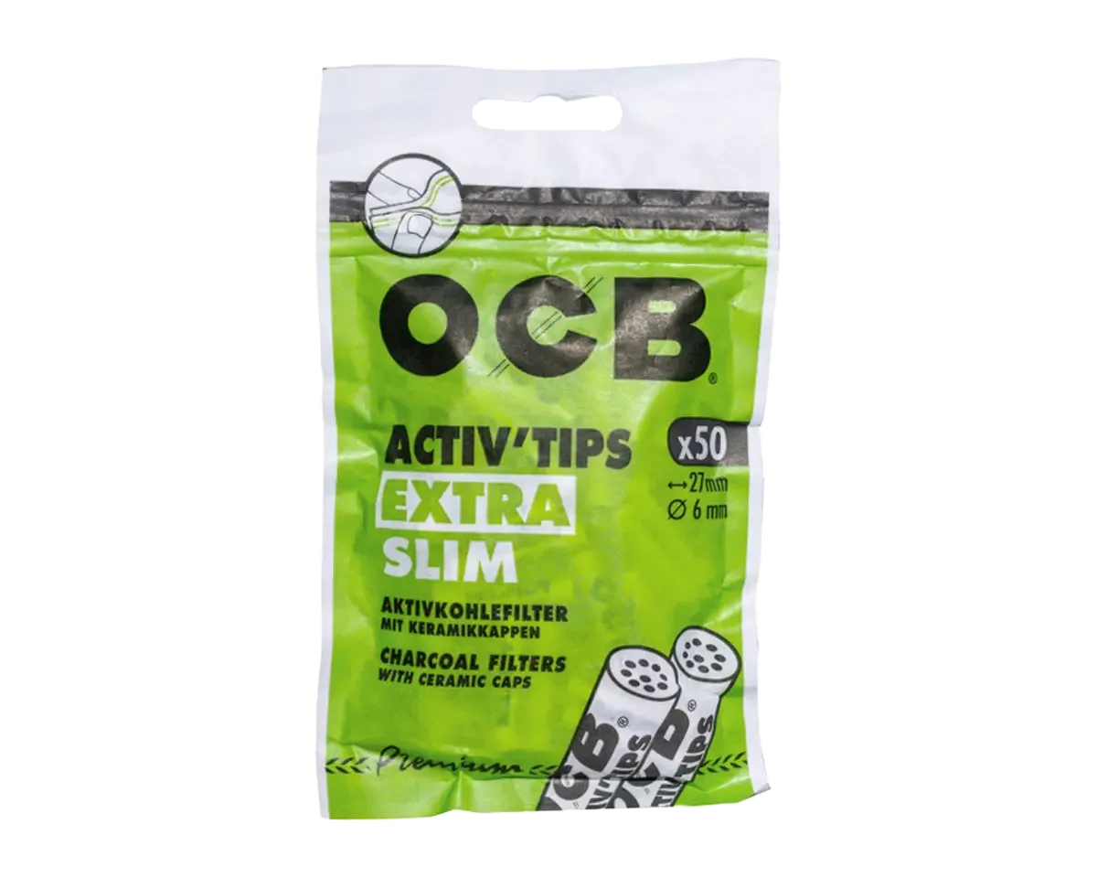 OCB Aktiv Tips Extra Slim – Einzelpackung, Frontansicht, ultrafeine Filter-Tips