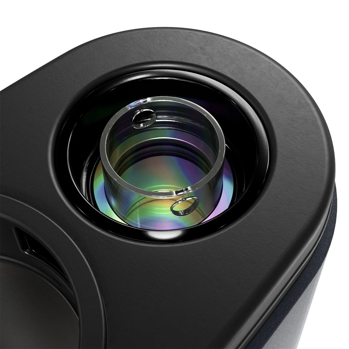 Dr. Dabber Switch 2 – Detailansicht der Brennkammer mit und ohne Glasaufsatz, Induktions-Heizkammer sichtbar