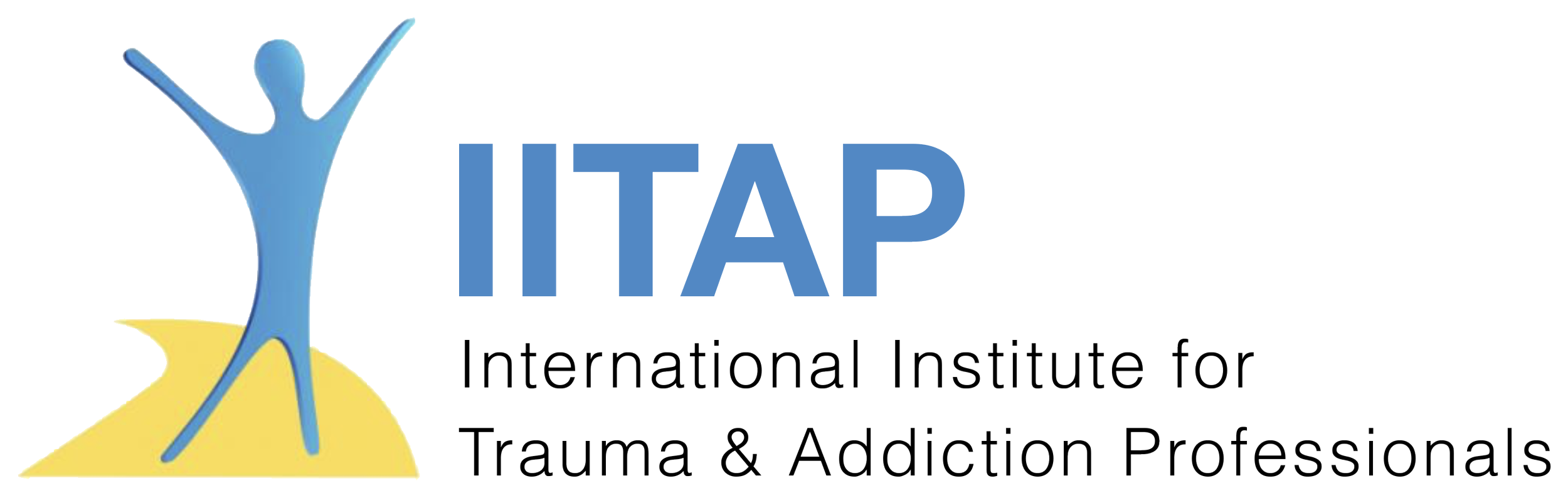 Logo of IATAP, International Institute for Trauma & Addiction Professionals, featuring a stylized human figure with raised arms on a yellow base.