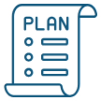 A blueprint or plan document labeled 'PLAN' with checklist items.