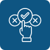 Icon of a hand pointing with a finger, over a strategic plan with X's and arrows.