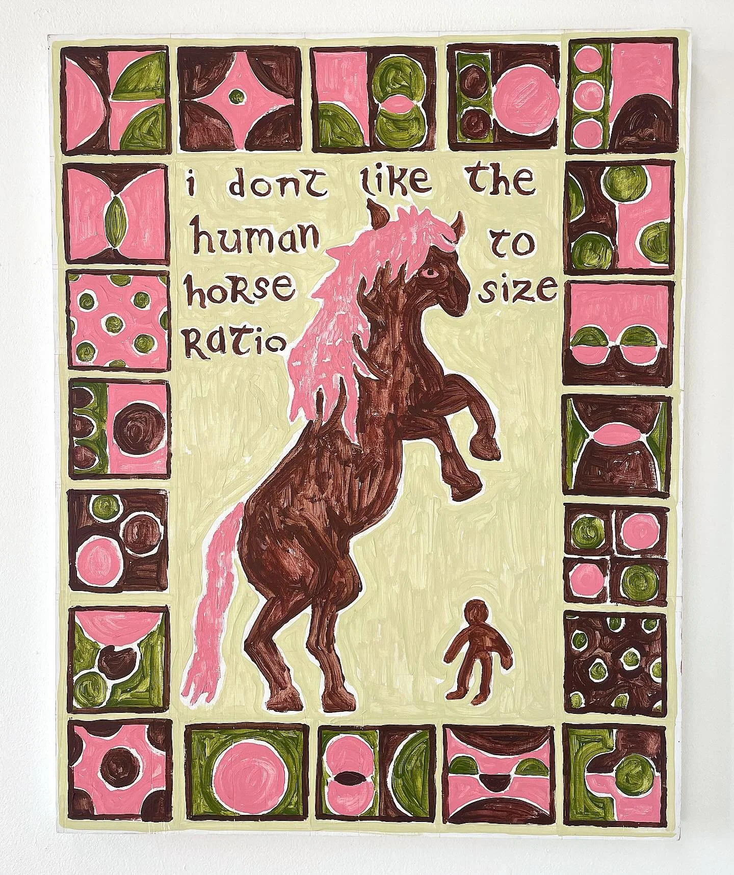 a painting about feeling small around horses 
acrylic on plywood
55cm x 70cm
2025

#contemporarypainting #painting #artist