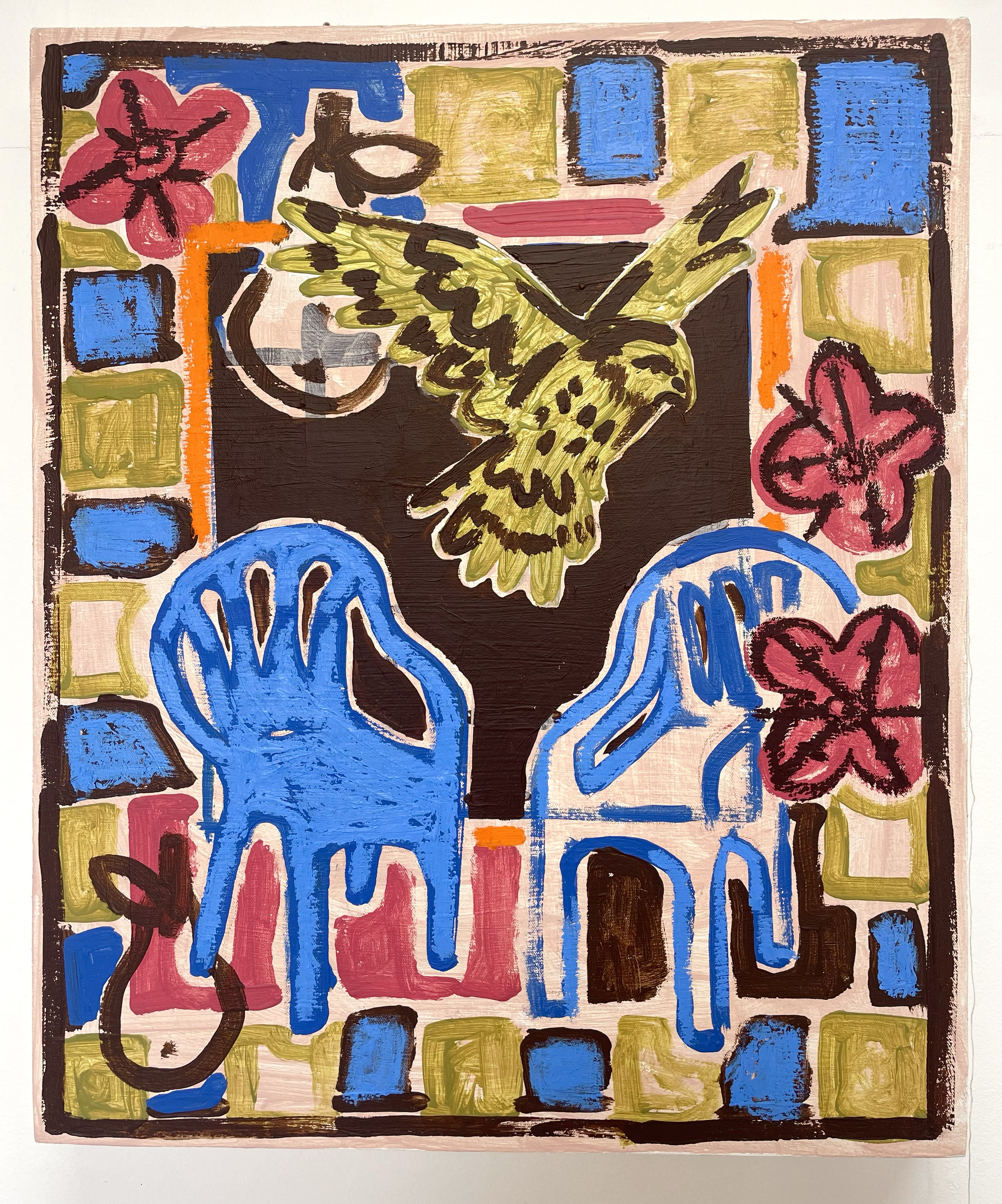 garden chairs 
acrylic and oil bar on canvas
2026