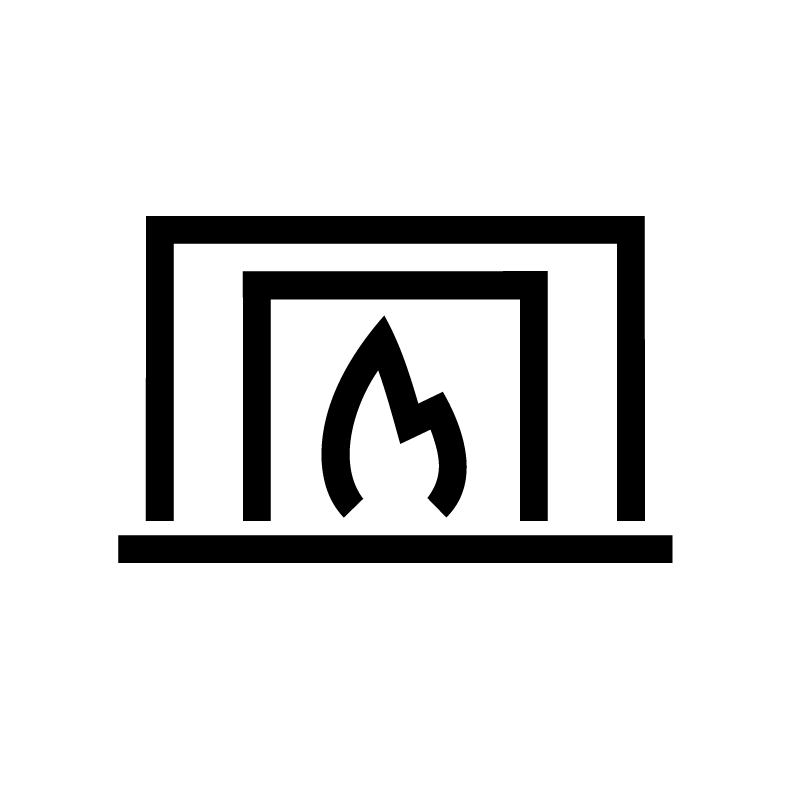 One of the graphics showing the property's amenities. Pwll Deri has a working indoor fireplace, as well as an outdoor firepit.