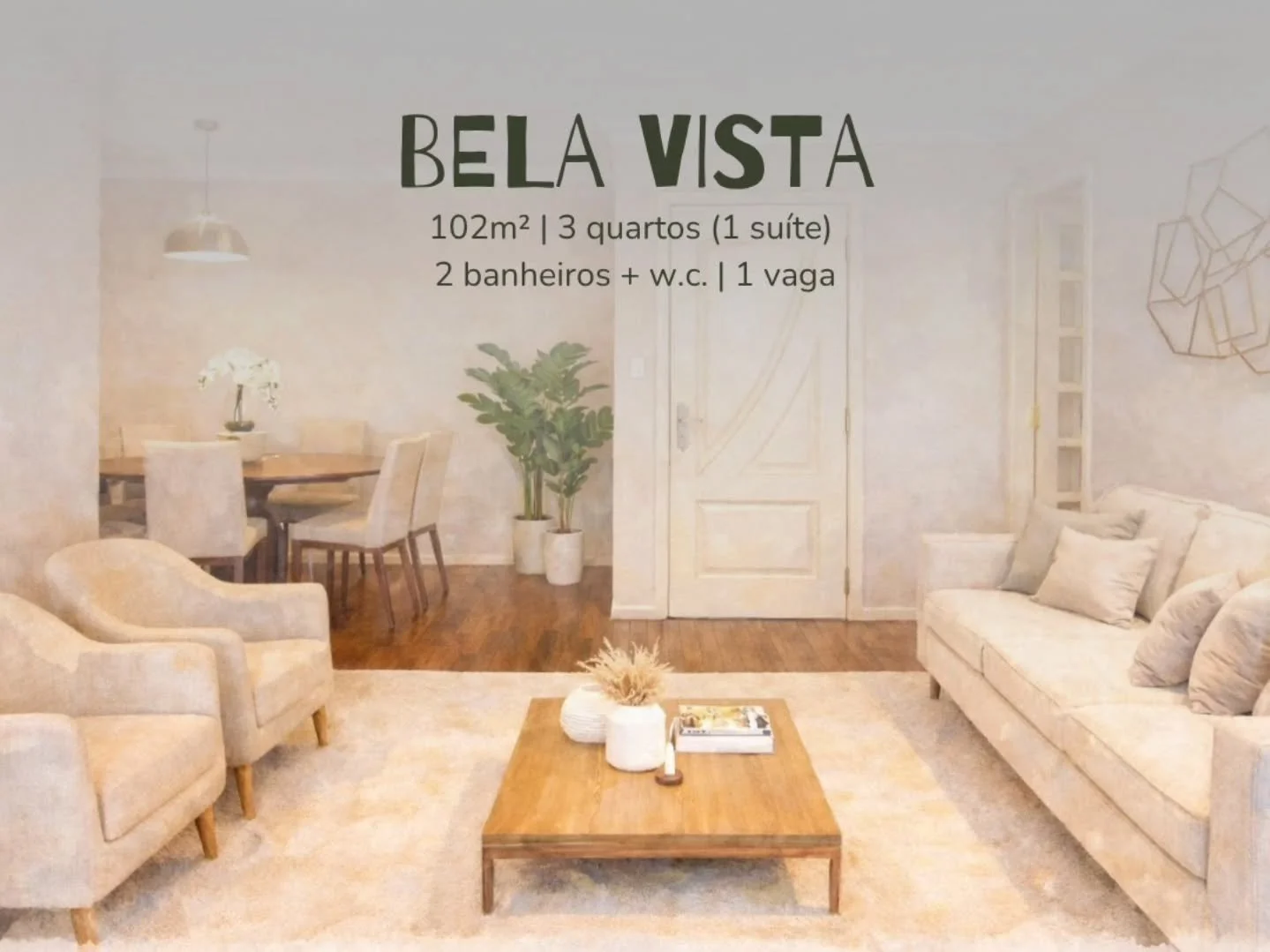 Imagine viver em um lar ideal de 102m&sup2; que inspira aconchego e tranquilidade. Com tr&ecirc;s quartos, sendo uma su&iacute;te, este apartamento em andar baixo se abre para a copa das &aacute;rvores, trazendo leveza e bem-estar ao cotidiano. A sal
